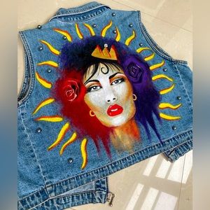 Hand painted vintage up-cycled beaded Selena jean jacket size L